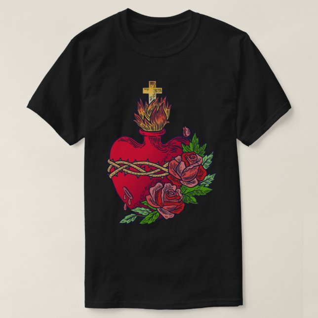 Camiseta Coração Sagrado de Jesus Arte Católica Tradicional (Frente do Design)