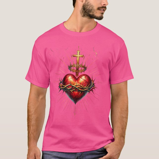 Camiseta Coração Sagrado De Jesus Devoção Católica Fé (Frente)