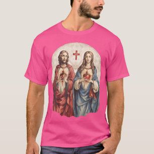 Camiseta Coração Sagrado De Jesus E Coração Imaculada De Ma