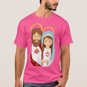 Camiseta Coração Sagrado e Imaculado Imaginário Jesus e