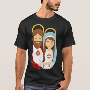 Camiseta Coração Sagrado e Imaculado Imaginário Jesus e