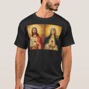 Camiseta Coração Sagrado e Imaculado Imaginário Jesus e
