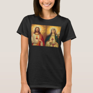 Camiseta Coração Sagrado e Imaculado Imaginário Jesus e