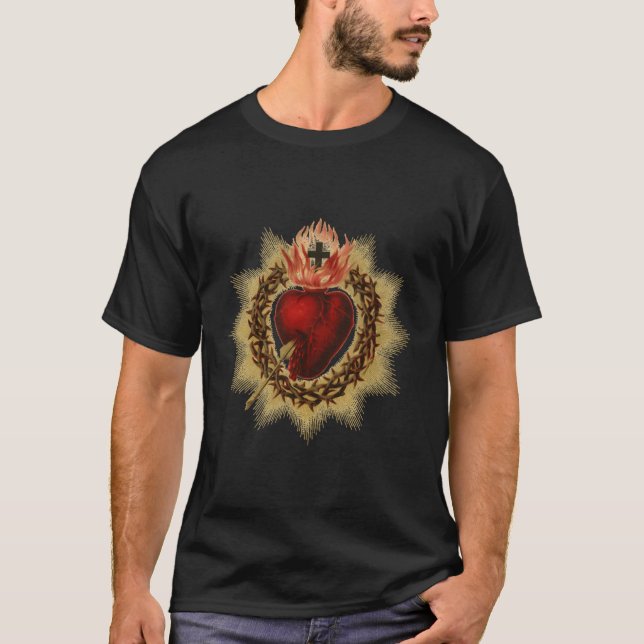 Camiseta Coração Sagrado Na Coroa De Cornos (Frente)