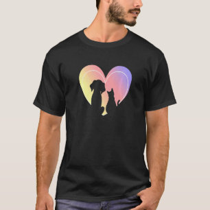 Camiseta Coração Silhueta de Cachorro e Gato Animais de Cor