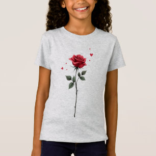 Camiseta Coração Simples Rosa vermelha - Dia do Namorados E