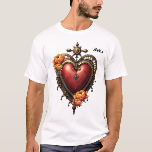 Camiseta Coração Steampunk com Flores.
