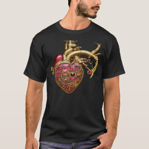 Camiseta Coração Steampunk Rubis e Engrenagens Anatômicas