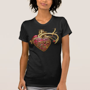 Camiseta Coração Steampunk Rubis e Engrenagens Anatômicas