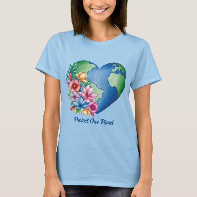 Camiseta Coração Terra do Planeta de Texto Personalizado (Frente)