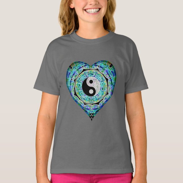 Camiseta Coração Verde Azul Yin Yang (Frente)