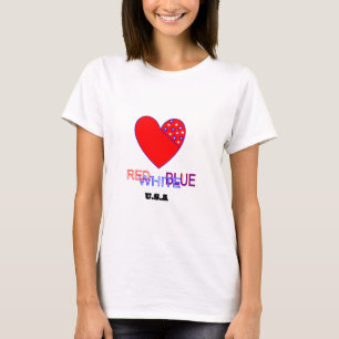 Camiseta Coração Vermelho, Branco e Azul