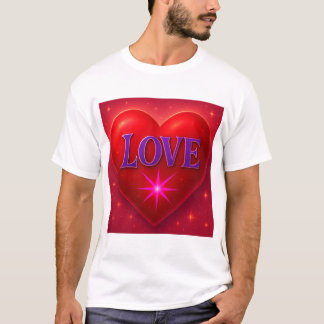 Camiseta Coração Vermelho com LOVE em Estilo Brilhante e Ro
