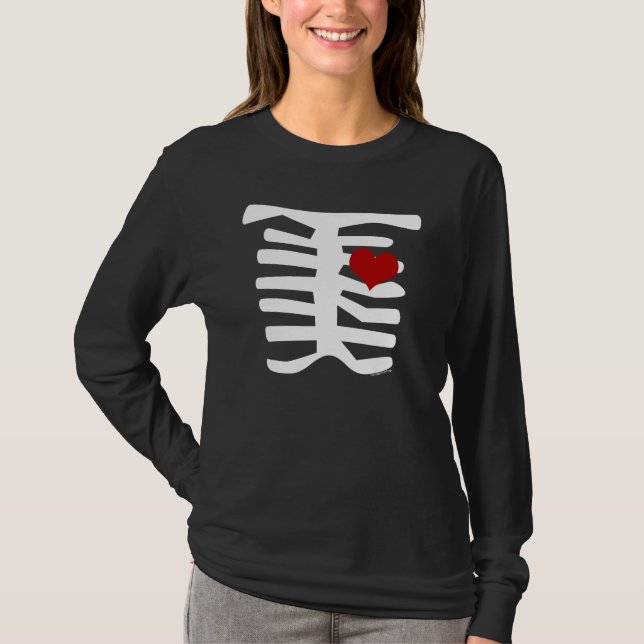 Camiseta Coração vermelho de esqueleto (Frente)