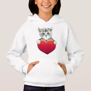 Camiseta Coração Vermelho de Gato de Gatinho Bonito
