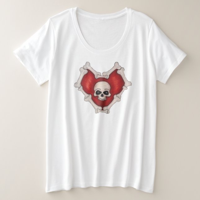 Camiseta Coração Vermelho Descrito Com Caveira Branca (Frente do Design)