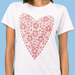 Camiseta Coração - Vermelho Escandinavo Branco<br><div class="desc">O estilo popular escandinavo design floral moderno em vermelho e branco. Arte original de Nic Squirrell.</div>