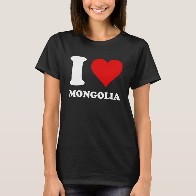 Camiseta Coração Vermelho Eu Amo Mongólia (Frente)