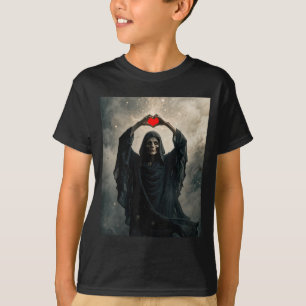 Camiseta Coração vermelho fantasma mão rosto assustador pôs