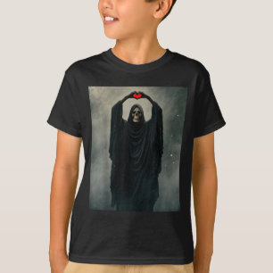 Camiseta Coração vermelho fantasma mão rosto assustador pôs