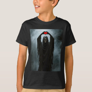 Camiseta Coração vermelho fantasma mão rosto assustador pôs