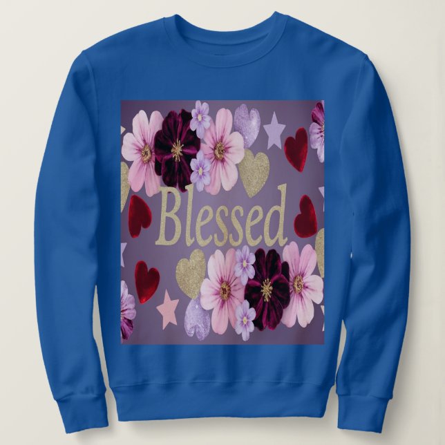 Camiseta Corações Abençoados Flores Flores Azul (Frente do Design)
