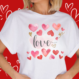 Camiseta Corações Adoram Dia de os namorados Cor-de-Água Mo