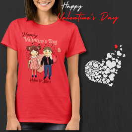 Camiseta Corações Adoráveis do Casal Namorados Vermelho