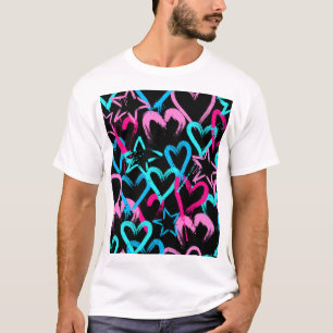 Camiseta Corações brilhantes e estrelas, padrão perfeito.
