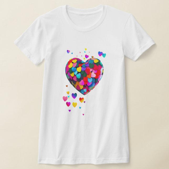Camiseta Corações coloridos, bonitos e bonitos (Postura )