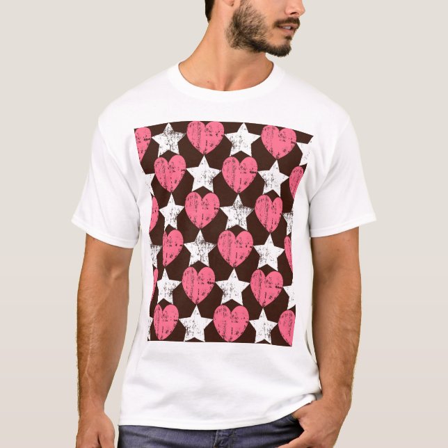 Camiseta Corações com Threadbare Retro Textura de Estrelas (Frente)