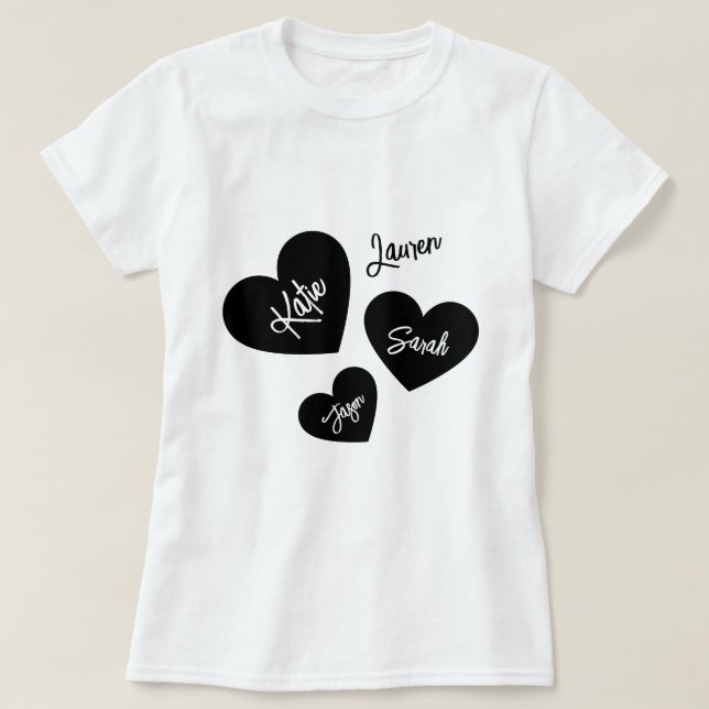 Camiseta Corações da Mãe Personalizada Preto e Branco (Frente do Design)