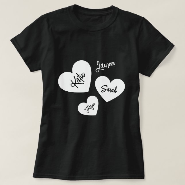 Camiseta Corações das Mães Pretas e Brancas Personalizadas (Frente do Design)