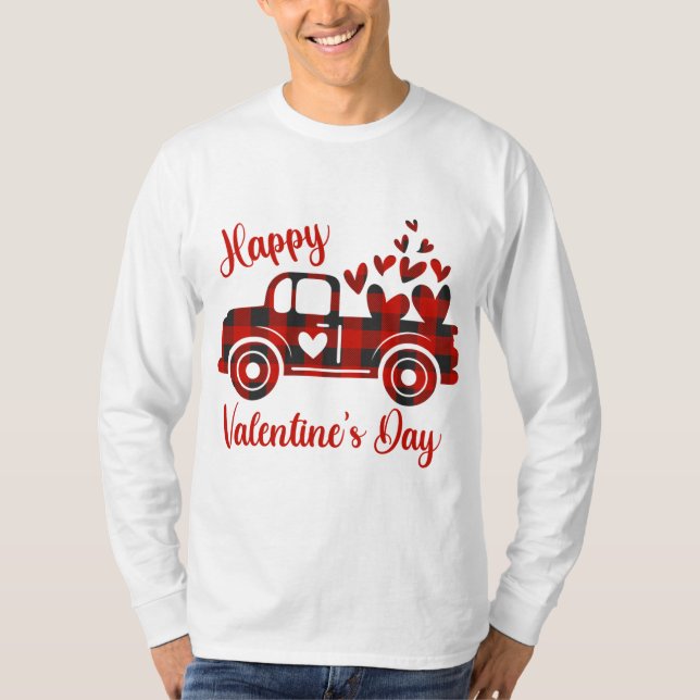 Camiseta Corações de Amor com Caminhão Vermelho feliz dia d (Frente)