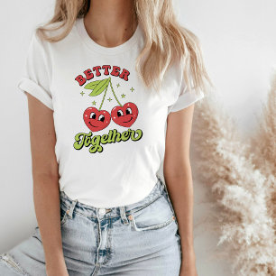 Camiseta Corações de Cereja Bonitos Amigos Melhor Juntos T-