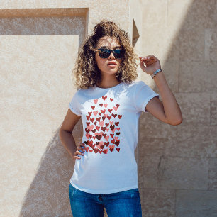 Camiseta Corações de dia de os namorados vermelho-aquarela