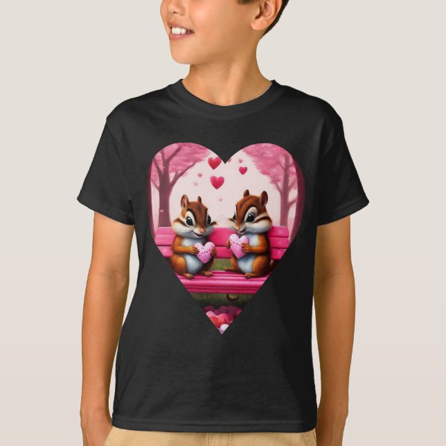 Camiseta Corações de doce de esquilos felizes (Frente)