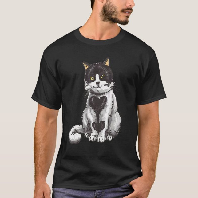 Camiseta Corações de Gato Preto Branco (Frente)