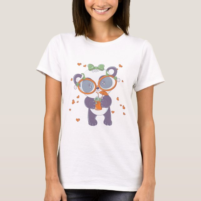 Camiseta Corações de Halloween de Panda e Olhais Corações d (Frente)