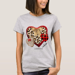 Camiseta Corações de Namorados de fazenda Xadrez Cheetah Bu