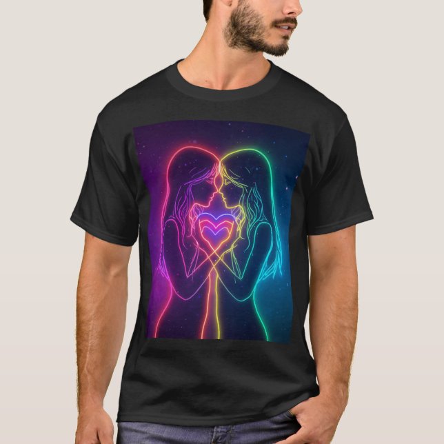 Camiseta Corações de Neon Lésbicas (Frente)