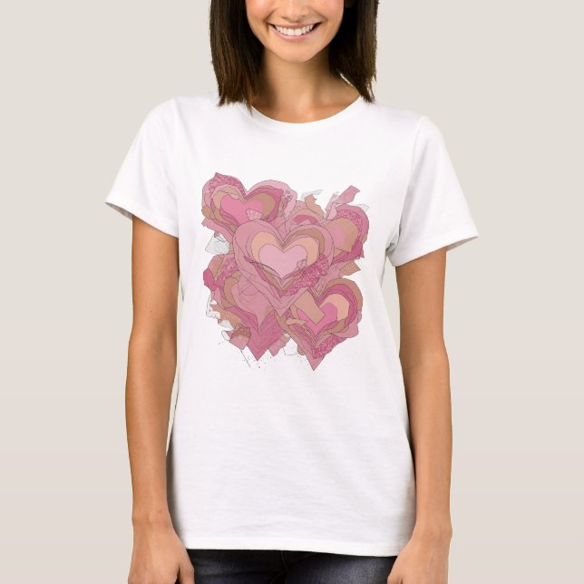 Camiseta Corações de Prata Limpa de AMOR Design Gráfico (Frente)