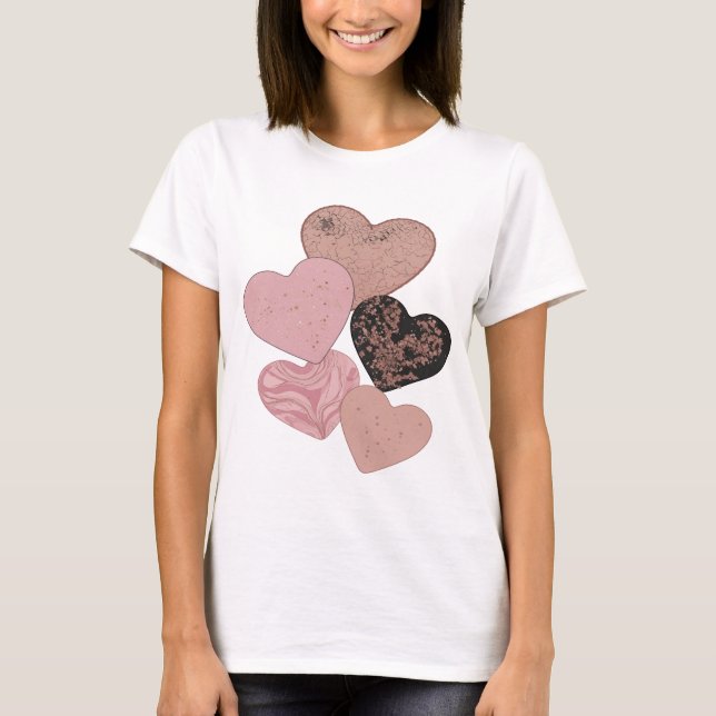 Camiseta Corações de Prata Limpa Design Moderno (Frente)