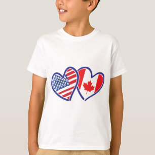 Camiseta Corações de Sinalizador Canadiano e Americano