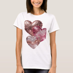 Camiseta Corações de Vidro em Prata Resfriado Impressão