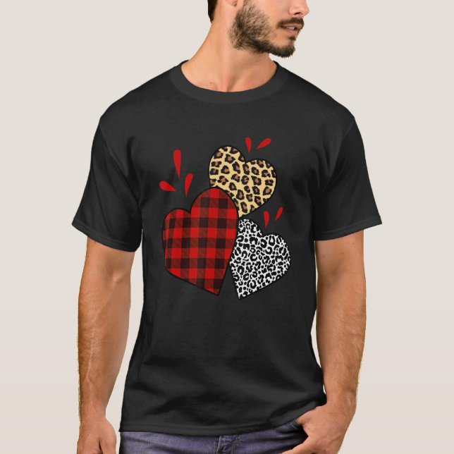 Camiseta Corações dias de os namorados Búfalo-Leopardo-Xadr (Frente)