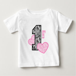 Camiseta Corações do rosa da zebra da MENINA do primeiro