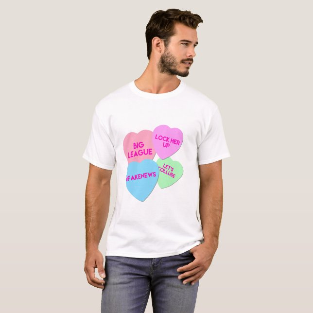 Camiseta Corações dos doces de Trumpism dos namorados do (Frente Completa)