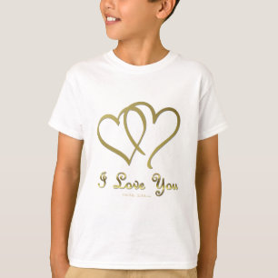 Camiseta Corações Dourados entrelaçados eu te amo