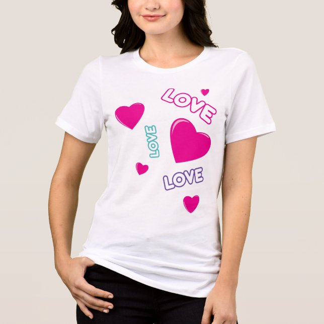 Camiseta Corações e Amor Rosa Bonitos - design romântico (Frente)